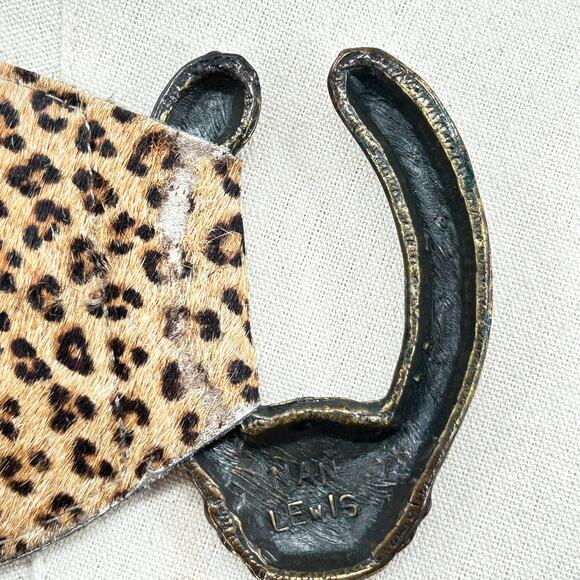 Vintage 80s Nan Lewis Leopard Pony Hair Genuine Leather Wide Belt - Picture 6 of 8